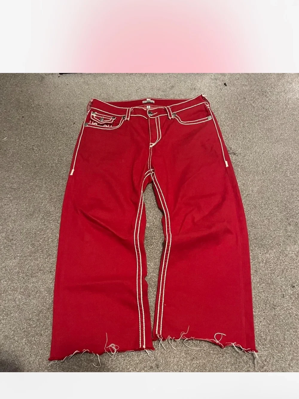 True Religion Red Denim Jeans with White Contrast Stitching